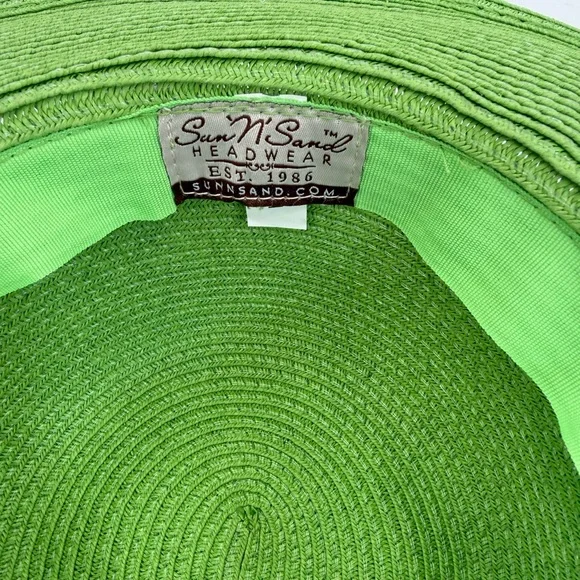 Sun N’ Sand Green Straw Sun Brown Accent Band Stylish Summer Beach & Travel Hat - Picture 10 of 14